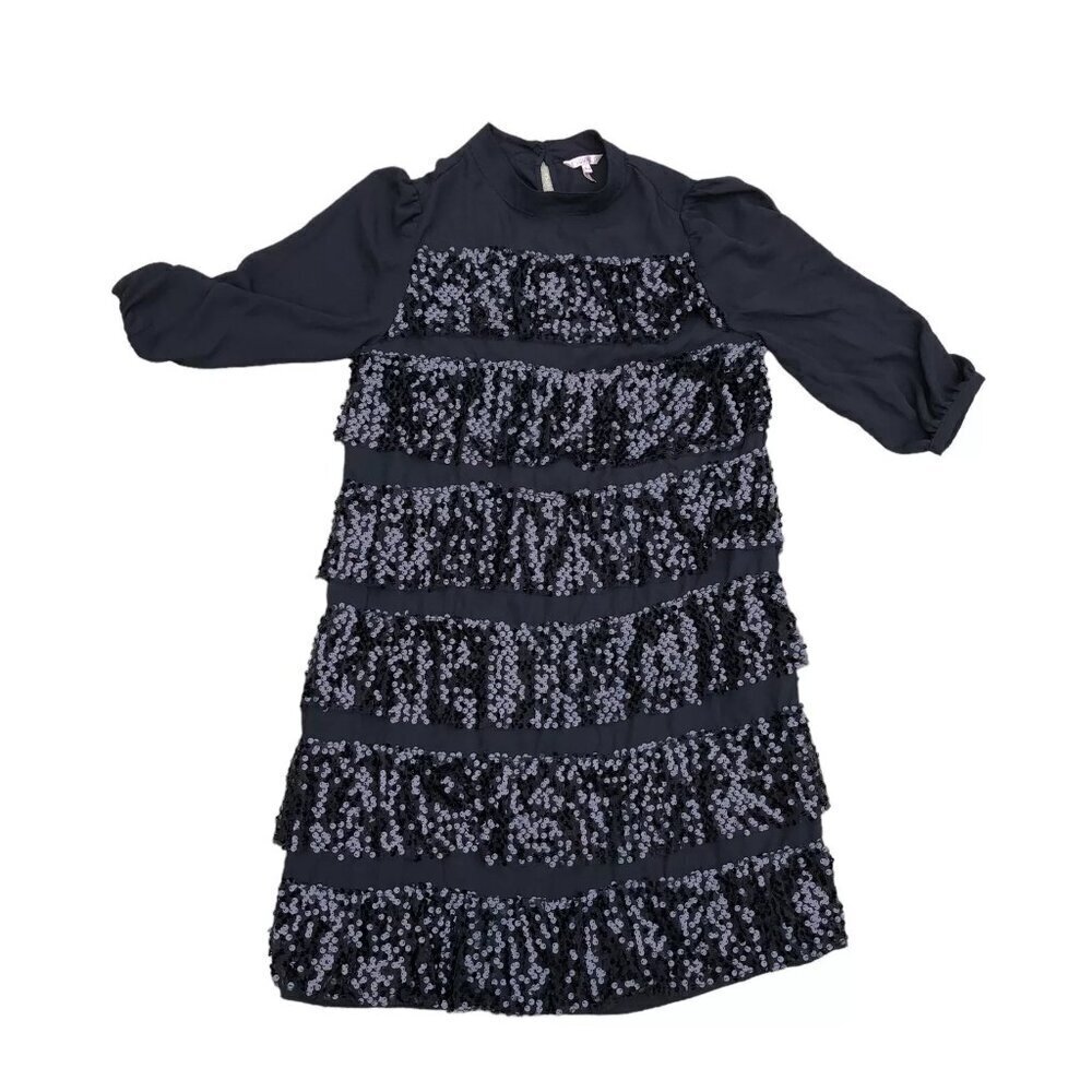 ESQUALO Sequin Glitter Dress Women's US 6 Knee Length Long Sleeve Party​​​​